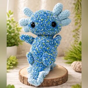 Handmade Crochet Amigurumi Blue Axolotl 15 Inch Plush Colorful Vibrant Adorable